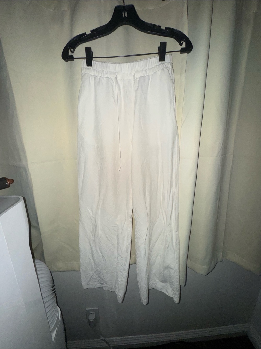 Wide Leg Linen White Drawstring Pants